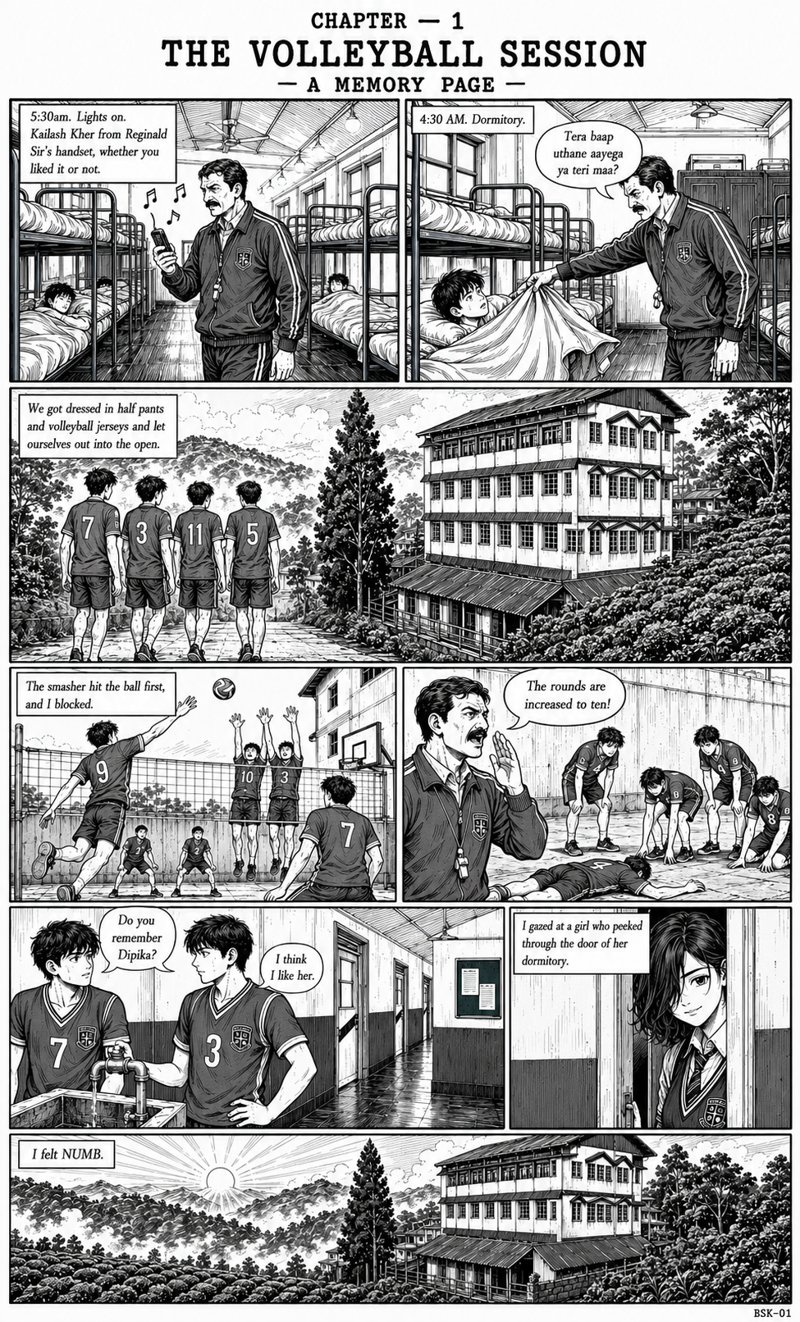 Chapter 1: The Volleyball Session — graphic novel memory page